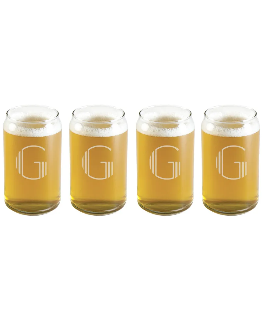 Monogrammed Set of Four Hudson Beer Can Glasses - Clear
