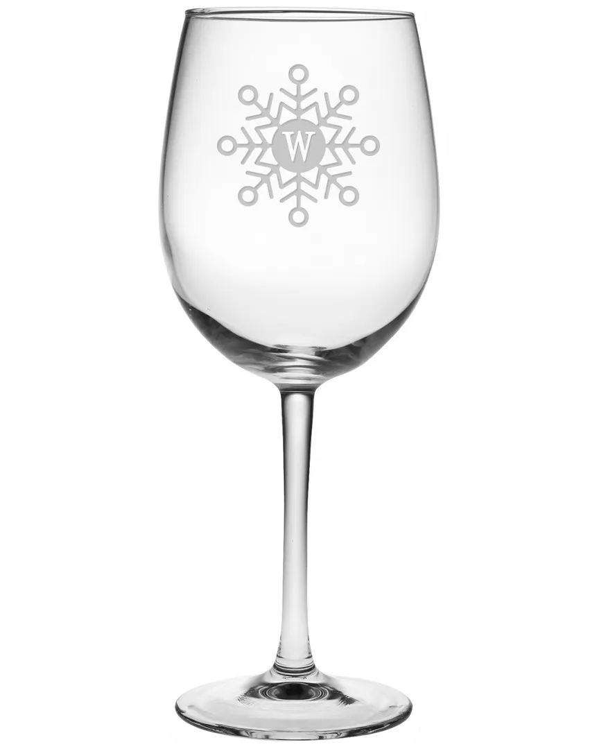 Monogrammed Set of Four Mod Snowflake Wine Glasses - Clear