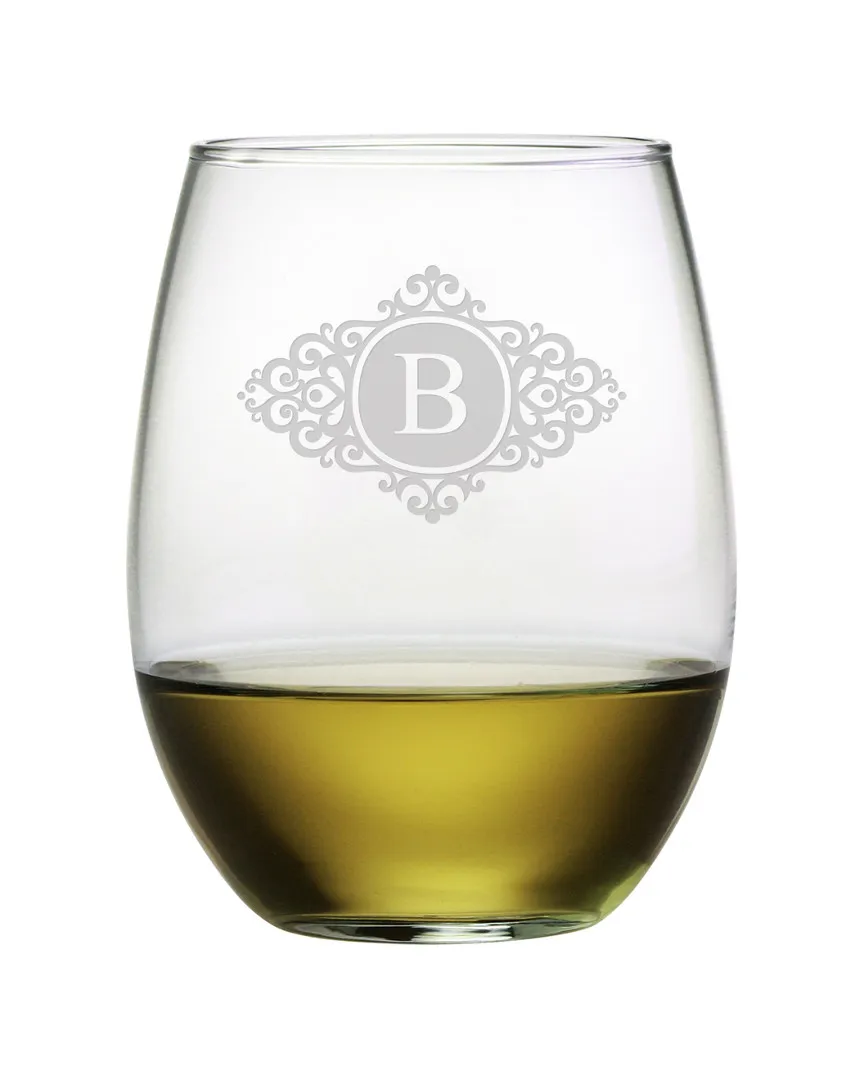 Monogrammed Set of Four Stemless Wine Glasses - Clear
