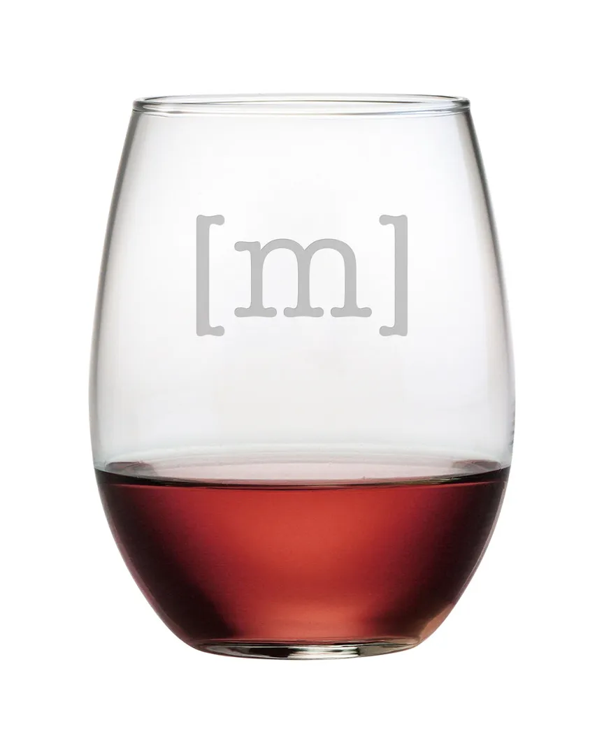 Monogrammed Set of Four Stemless Wine Glasses - Clear