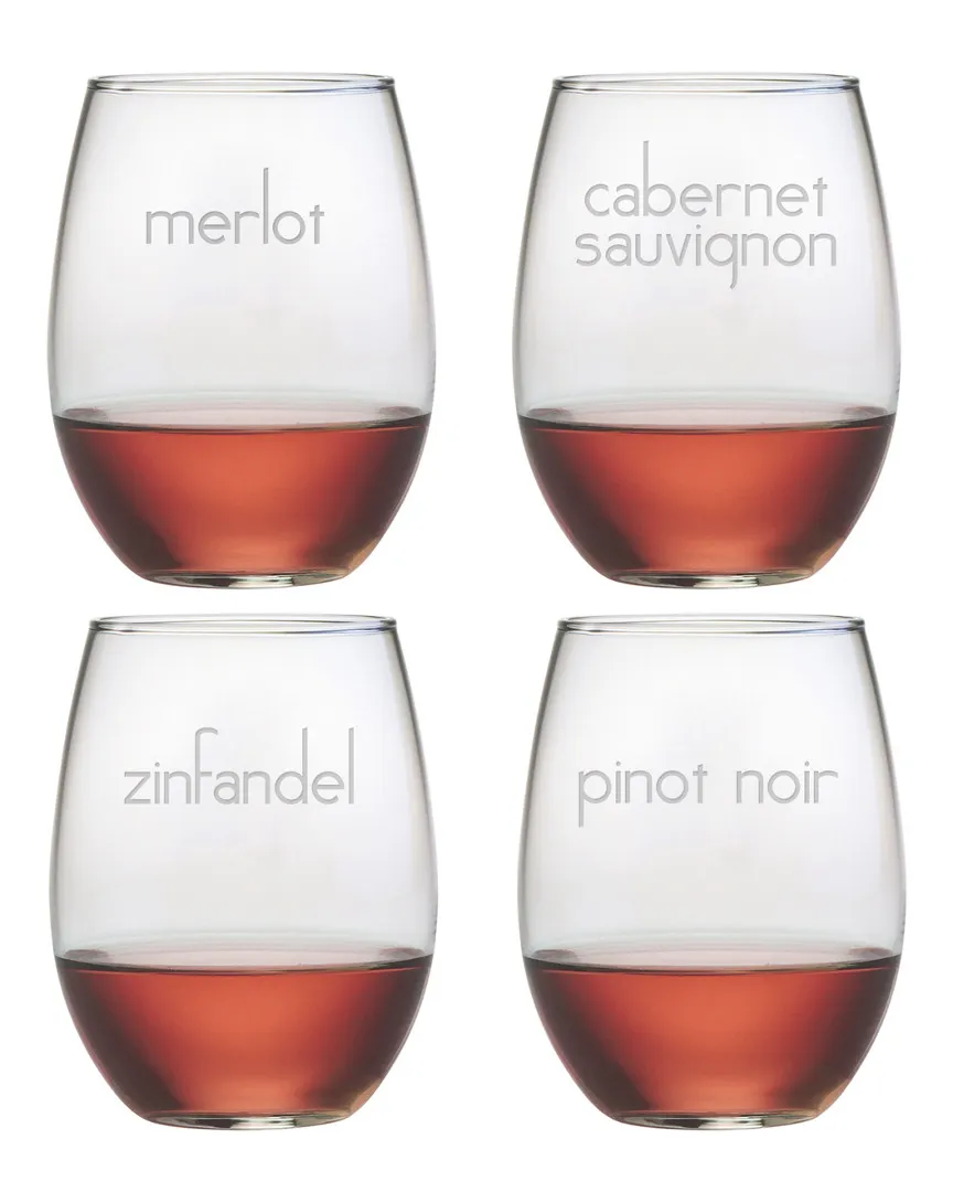 Red Wine Set of 4 Stemless Glasses - Clear