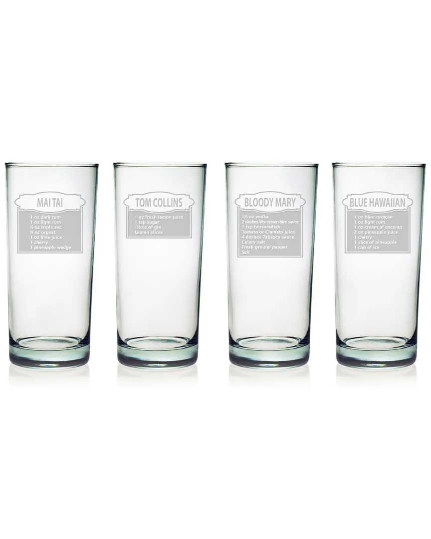 Set of 4 Highball Glasses with Cocktail Recipes - 15oz image
