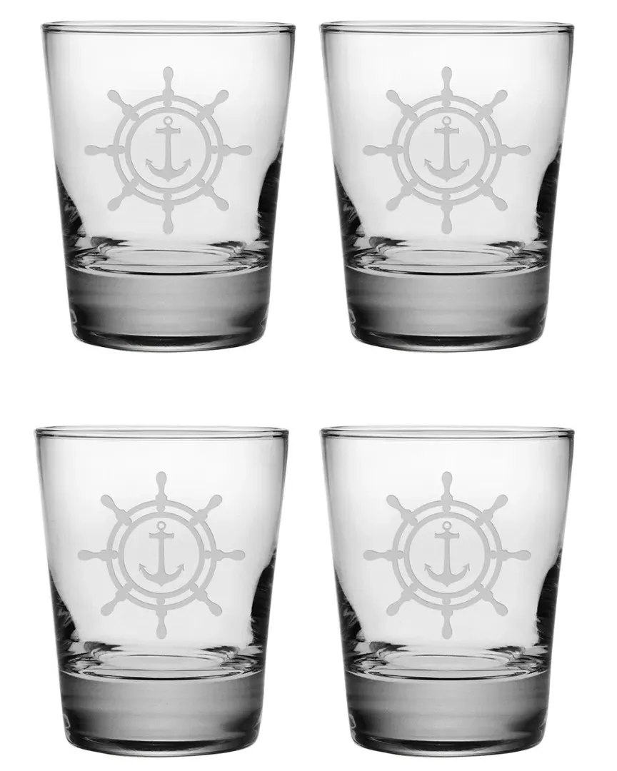 Wheel & Anchor Set of 4 Double Old Fashioned Glasses