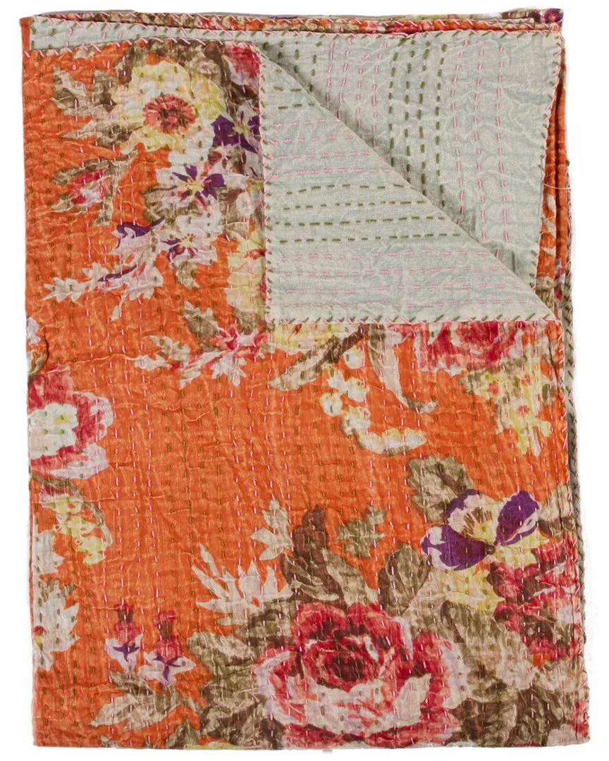 Natural Group Kantha Cotton Throw - Orange