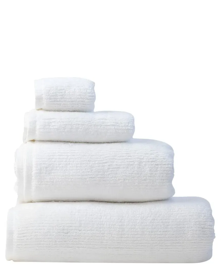 Set of 8 Ribbed Bath Towels - White, Turkish Cotton
