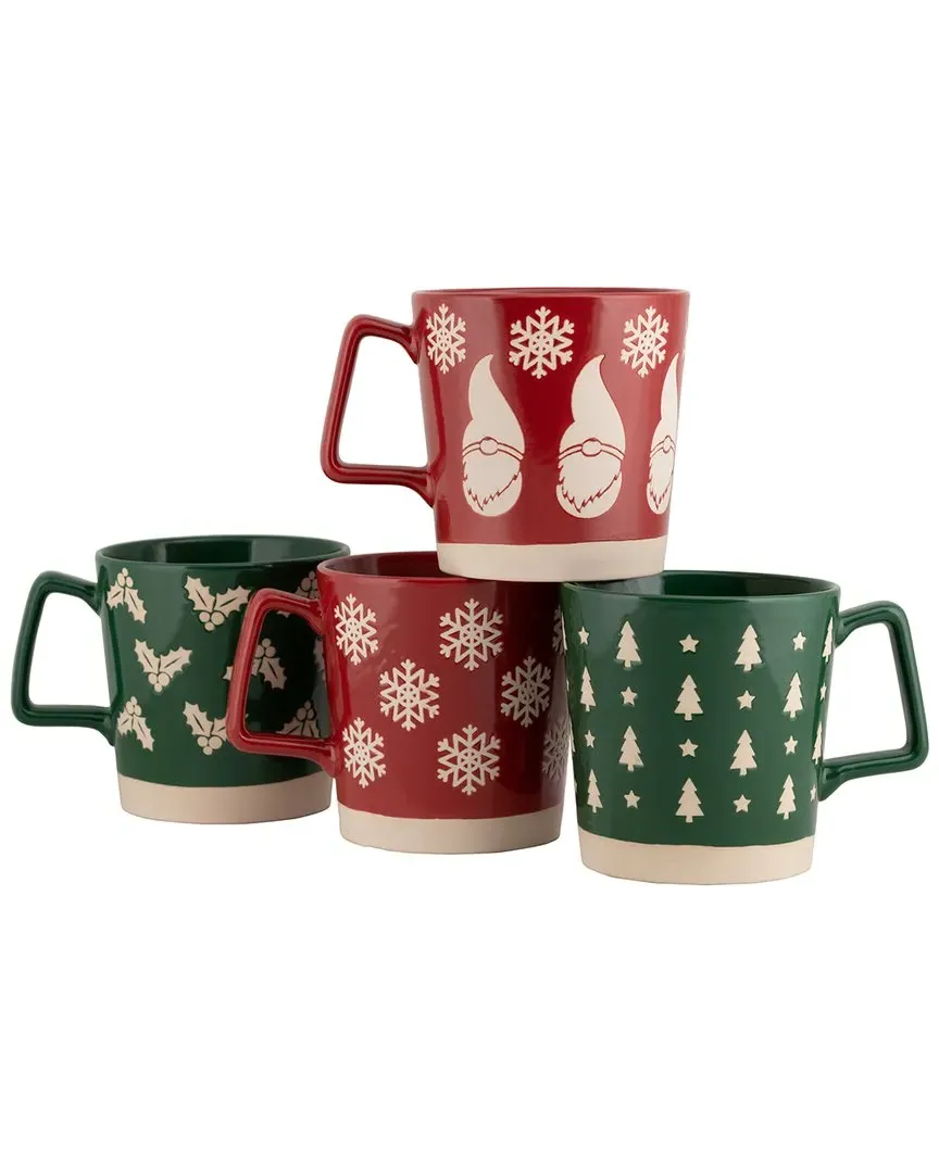 10 Strawberry Street Set of 4 Christmas Wax Resist Mugs - Red image