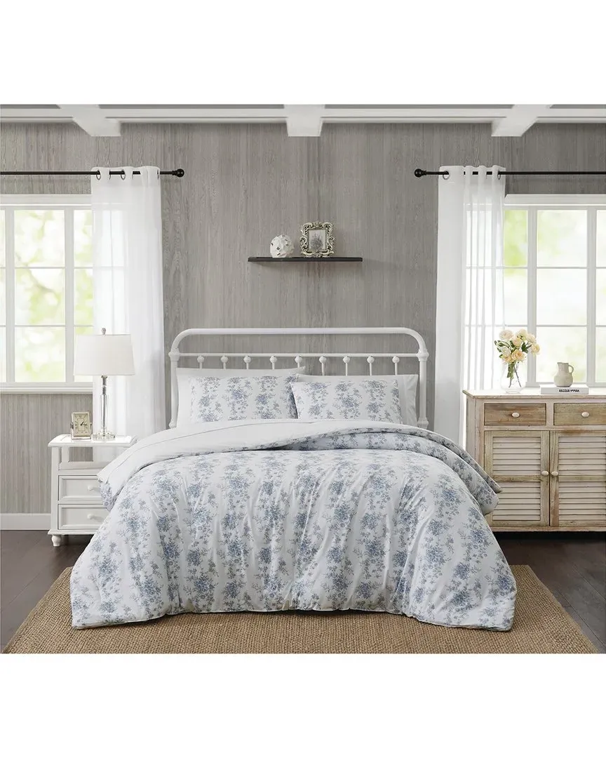 British Rose Comforter Set - White, Blue