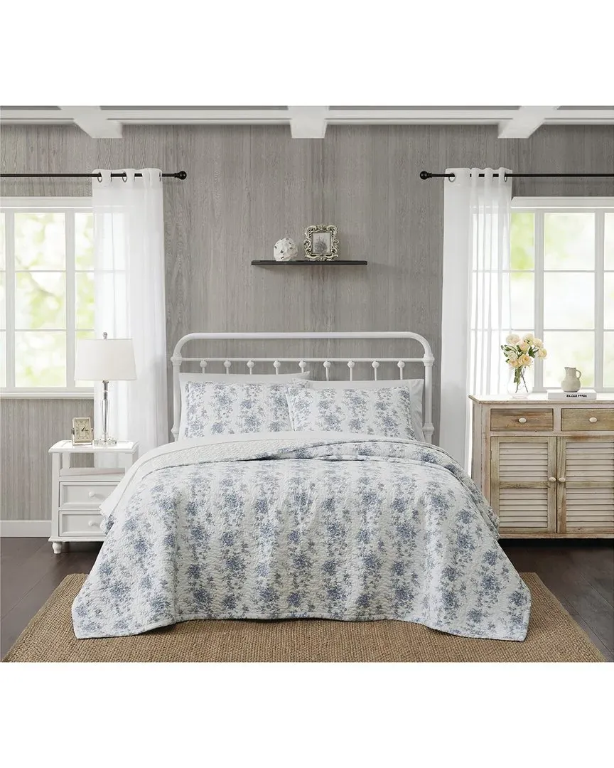 British Rose Quilt Set - White, Cotton image