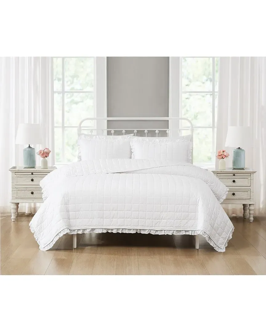 Ruffled Washed Cotton Quilt Set - White image