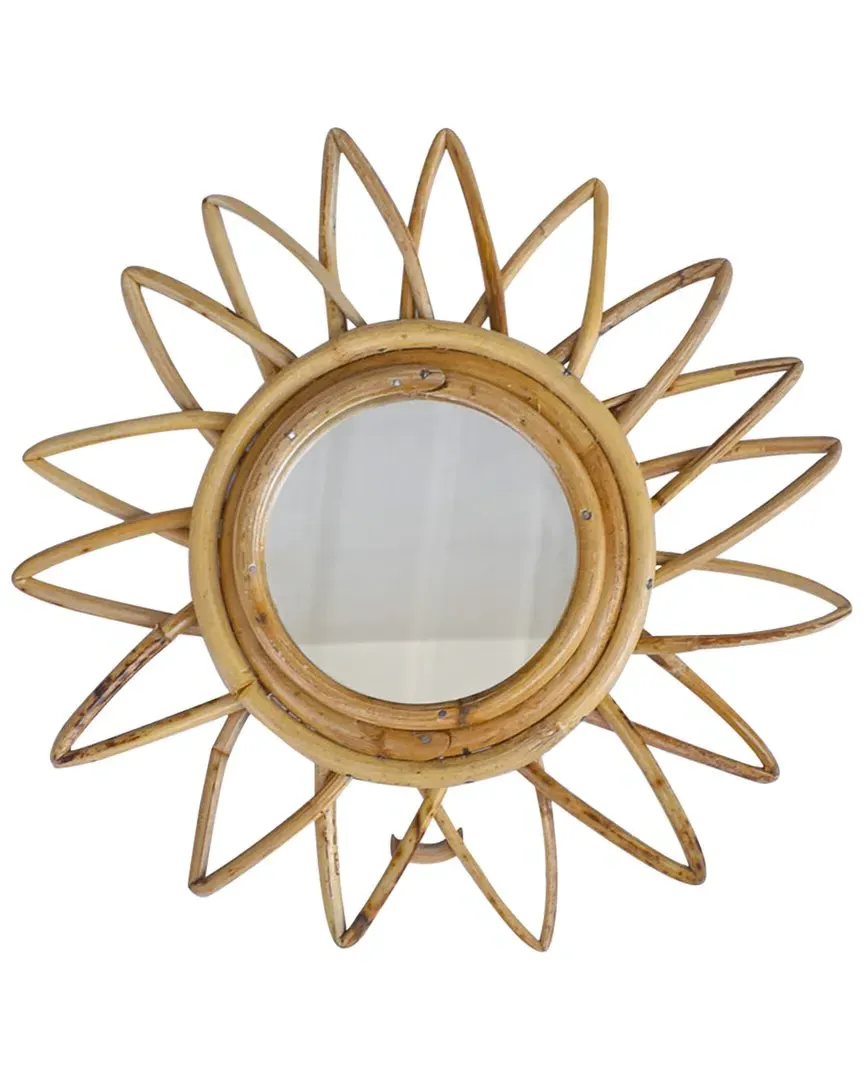 12in Round Handmade Flower Rattan Cane Wall Mirror