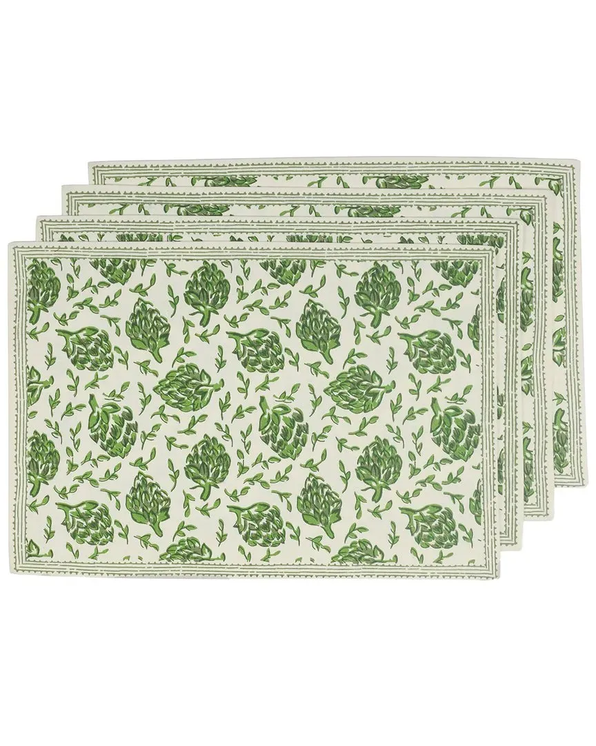 Artichoke Bliss Block Print Placemats - Green, Cotton image