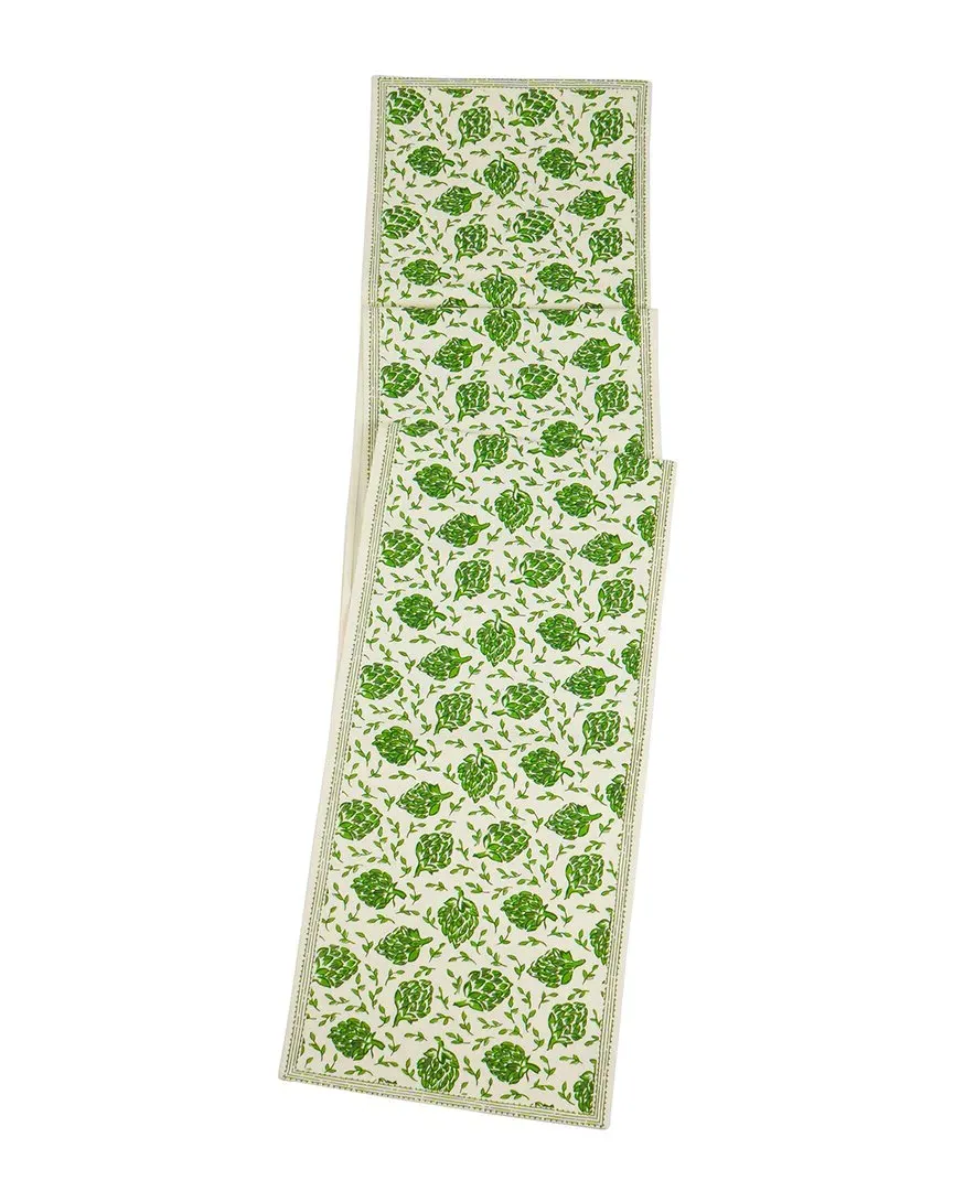 Artichoke Bliss Block Print Table Runner - Green, Cotton