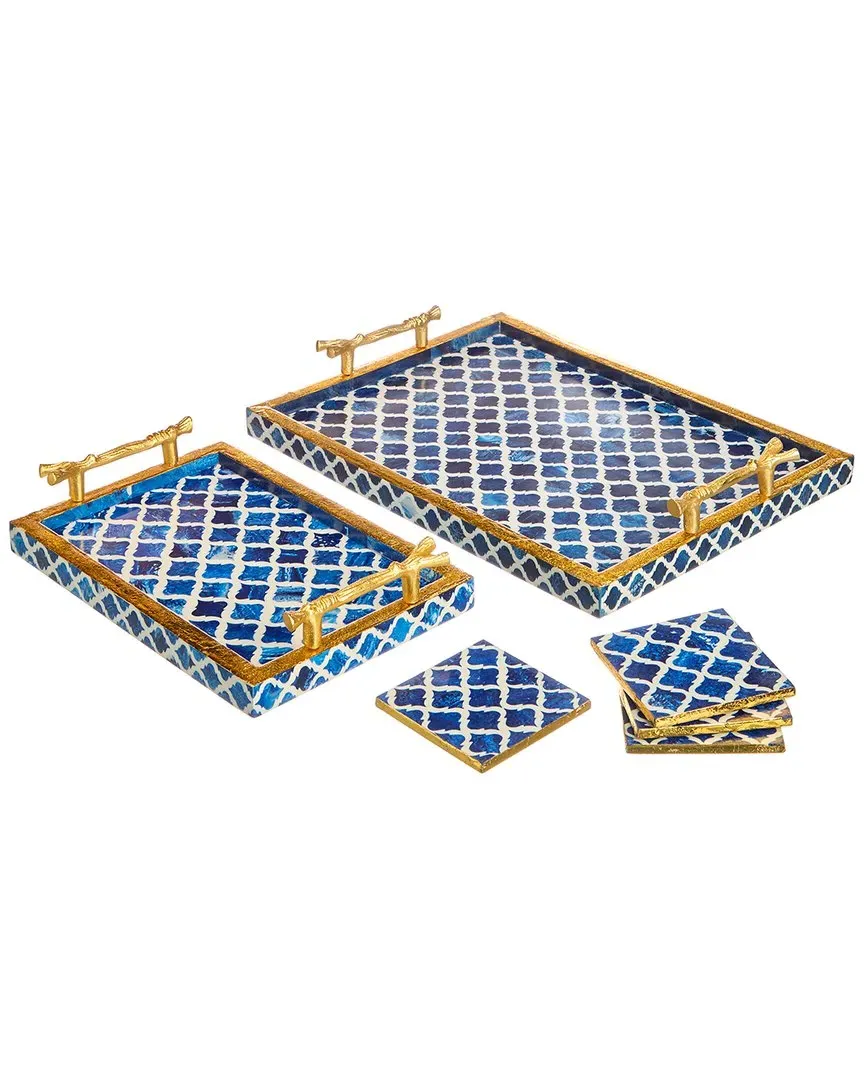 Decorative Tray & Coaster Set - Blue, Resin image