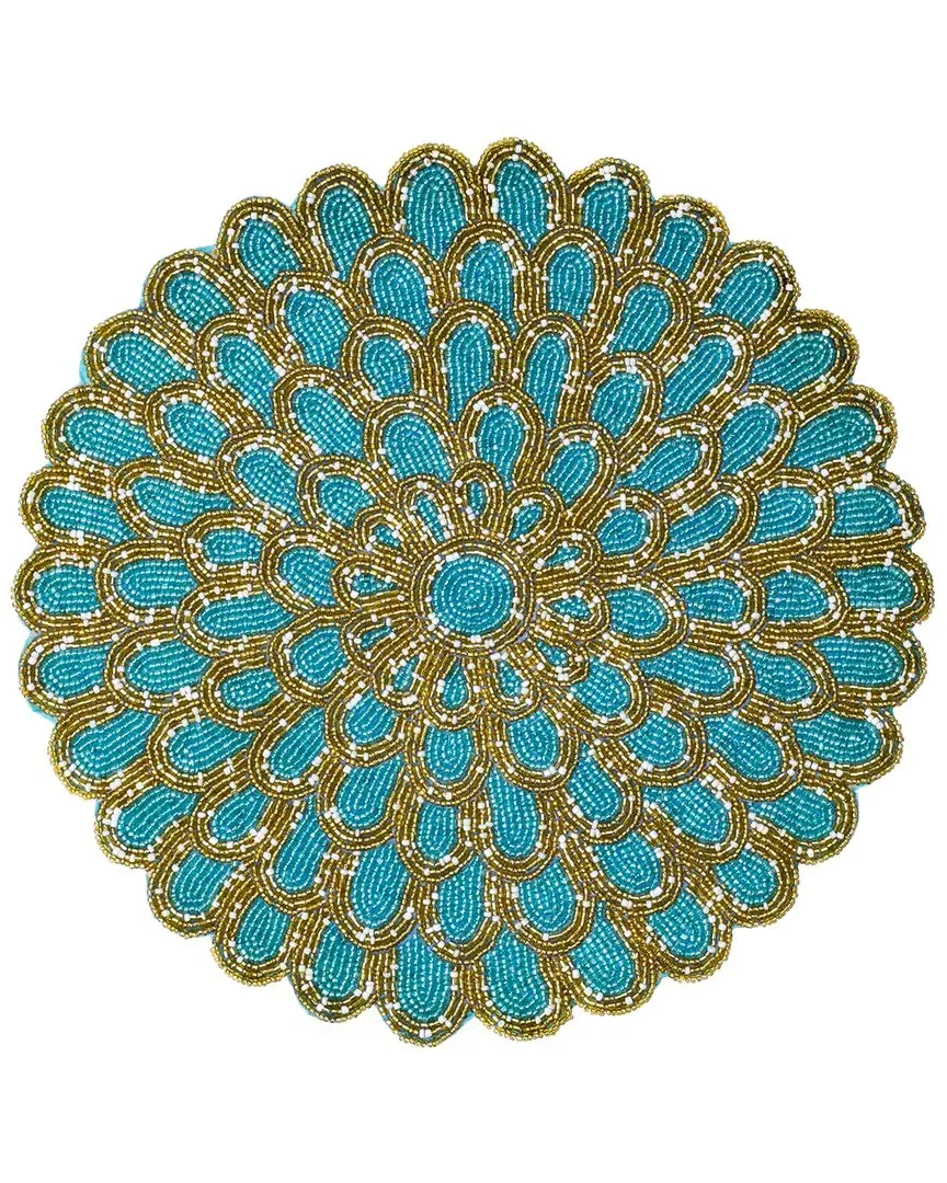 Floral Beaded Placemat - Blue, Glass Beads image