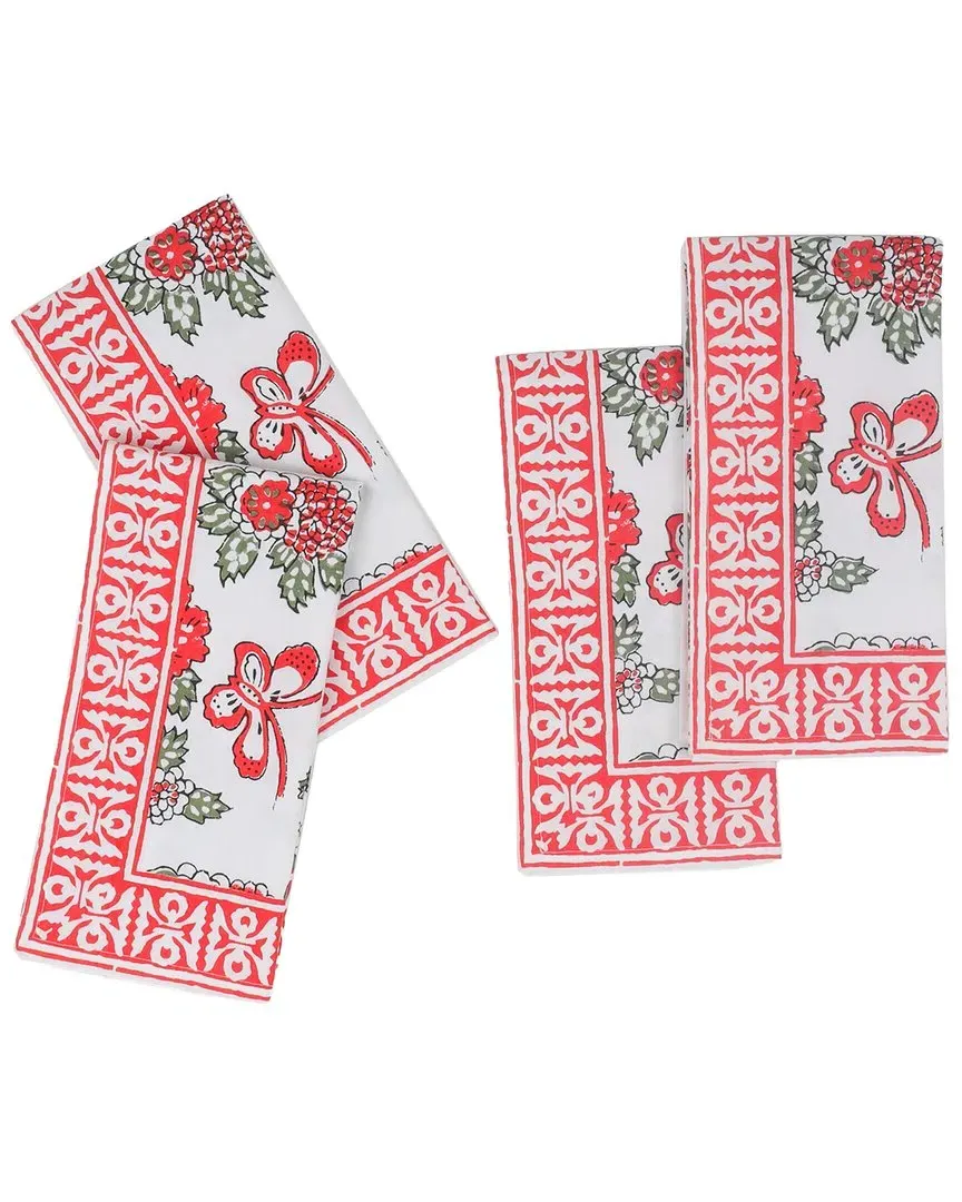Flutter & Bloom Block Print Cotton Napkins - Pink image