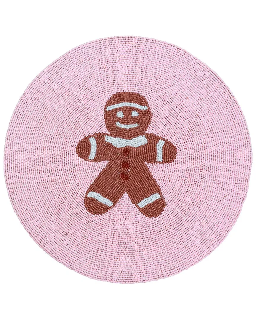 Gingerbread Man Round Placemat - Pink, Glass Beads