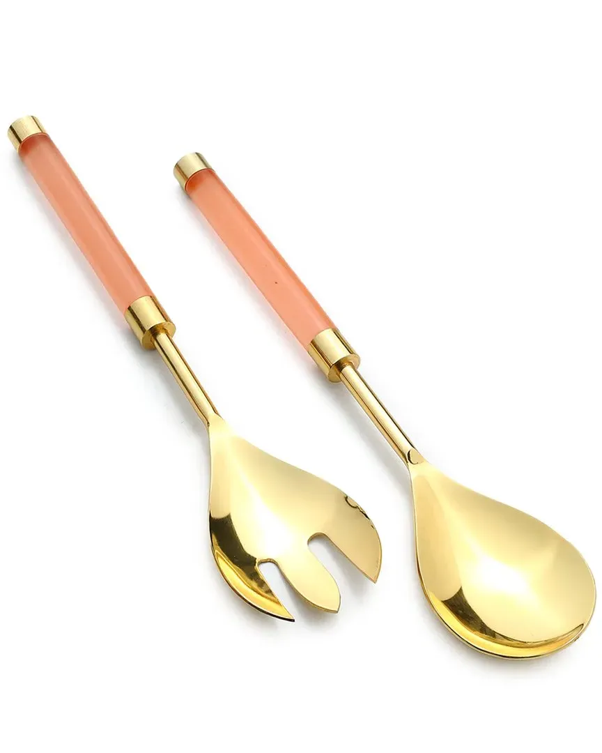 Gold Plated Salad Server Set - Gold, Metal & Resin image