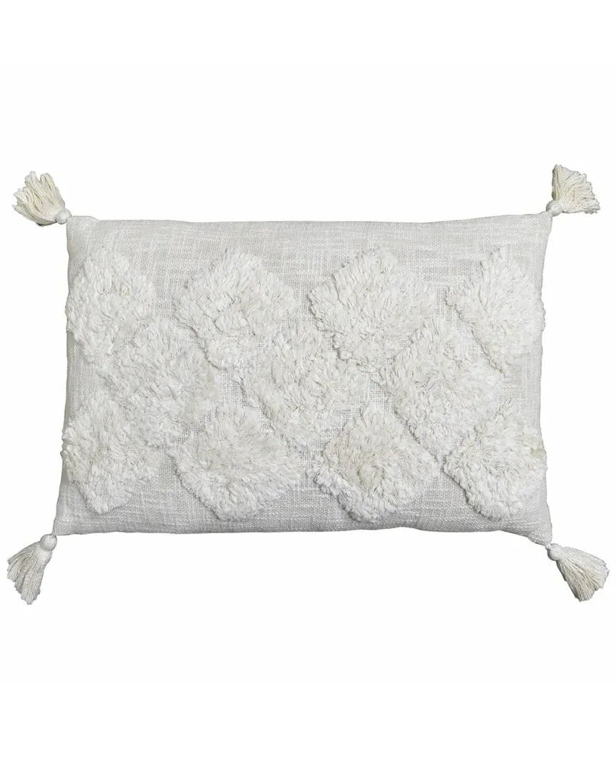 Handwoven Cotton Tufted Polyfilled Cushion - White