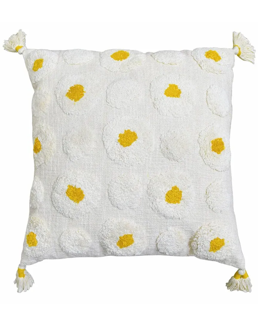 Handwoven Tufted Cushion - White, Cotton