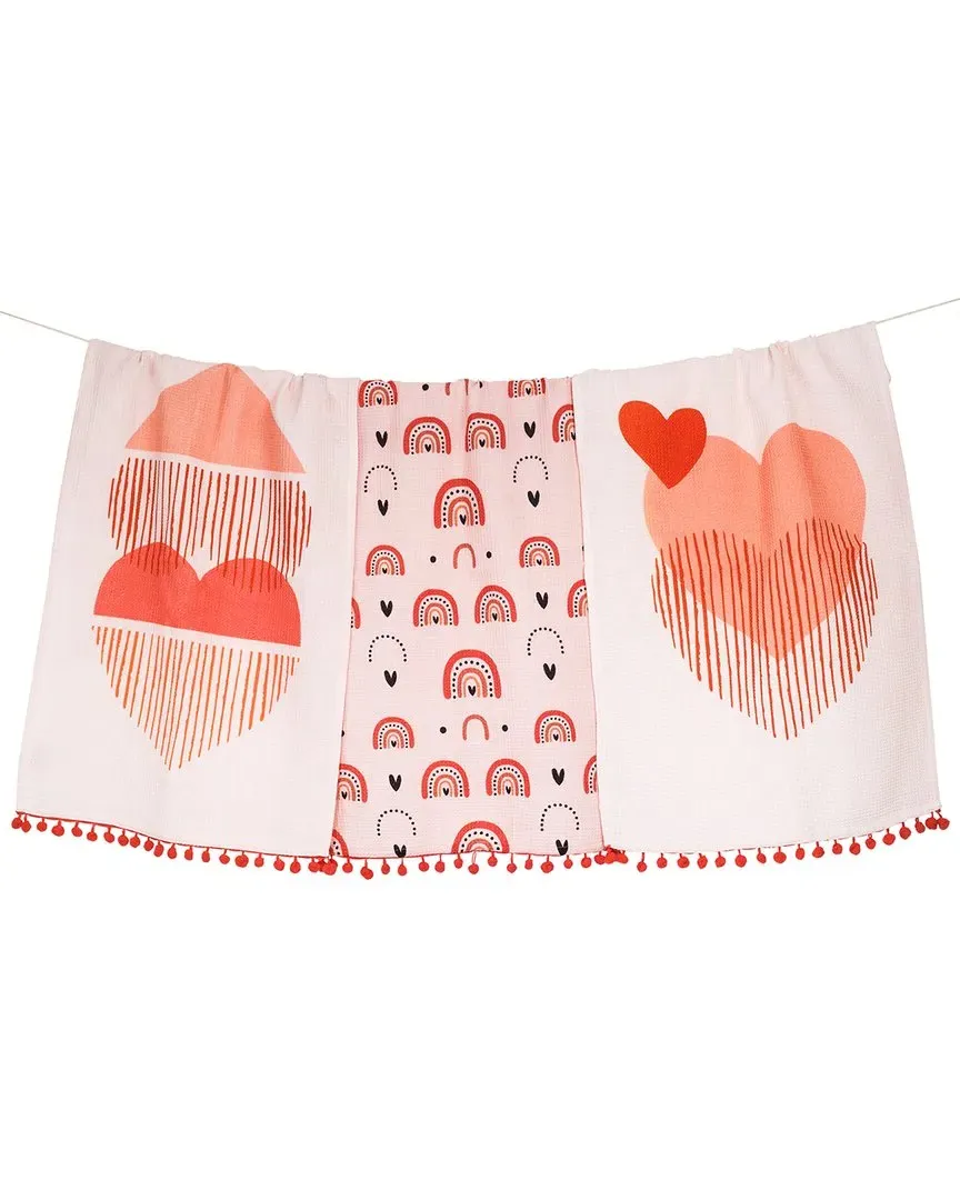 Heart & Rainbow Kitchen Towel Set - Red, Cotton image