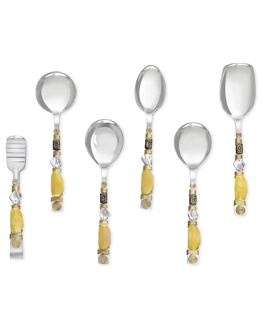 Lemon Bubbles Serving Spoon Set of 6 - Yellow, Stainless Steel
