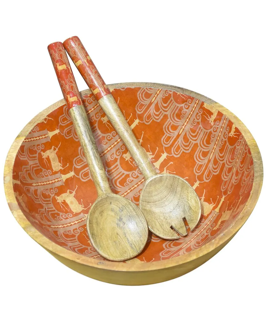 Oh Deer Salad Bowl with Servers - Orange, Mango Wood