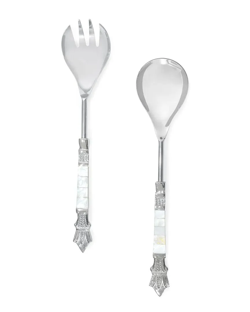 Pearl Tile Salad Server Set - Ivory, Stainless Steel