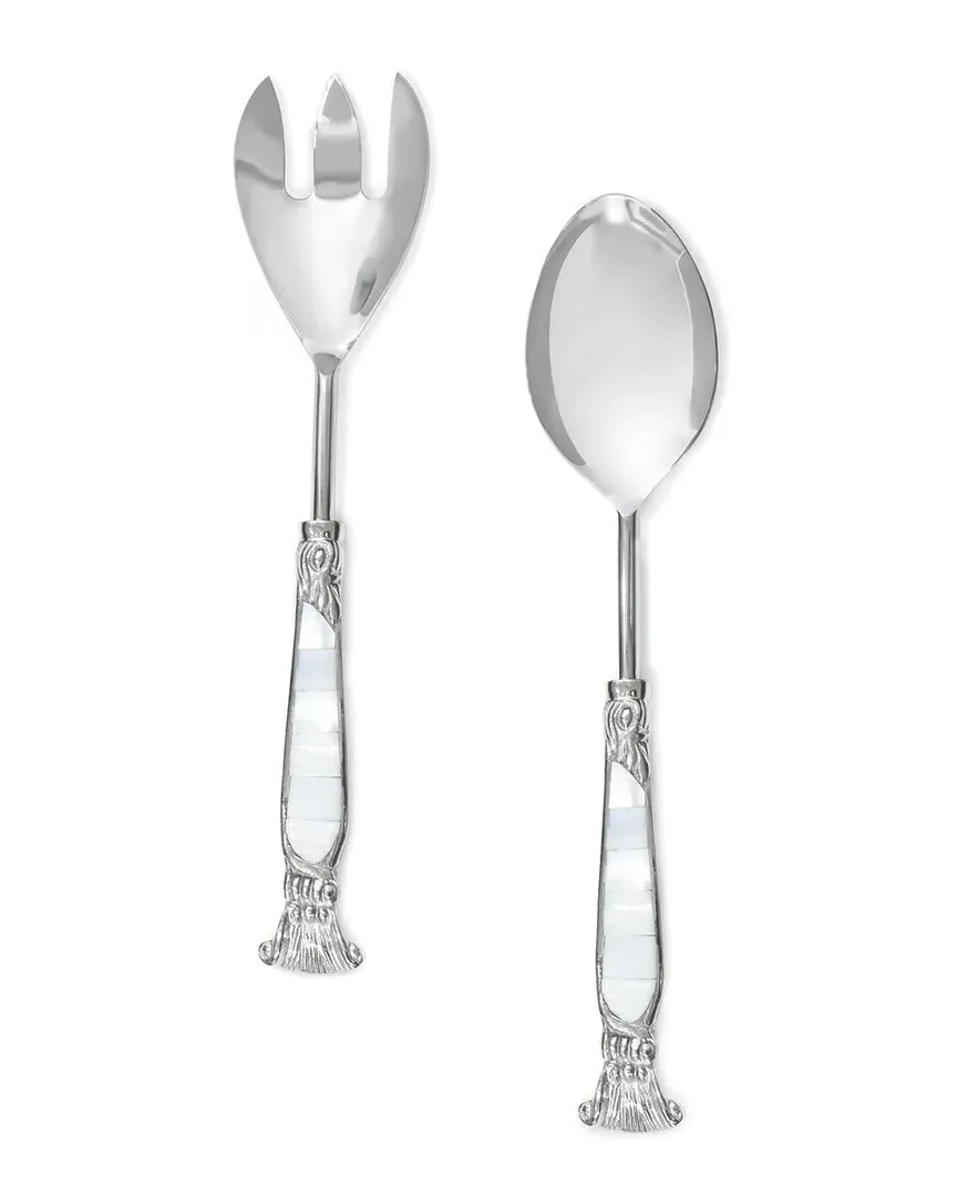 Pearlized Salad Server Set - Ivory, Stainless Steel