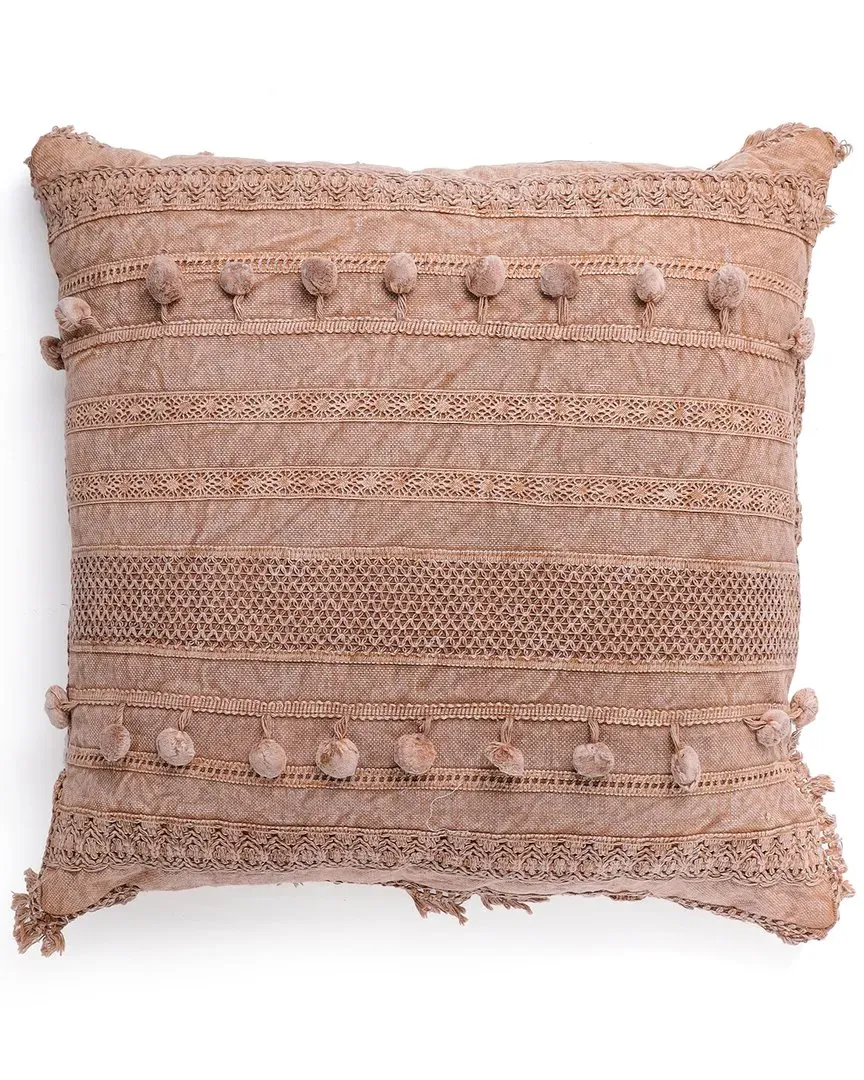 Pom Pom Polyfilled Pillow - Pink, Cotton