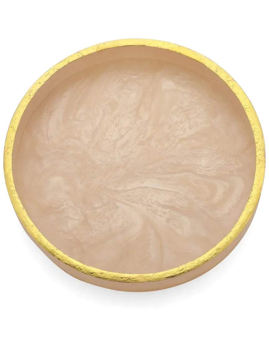 Round Serving Tray with Gold Foil - Ivory, Resin image