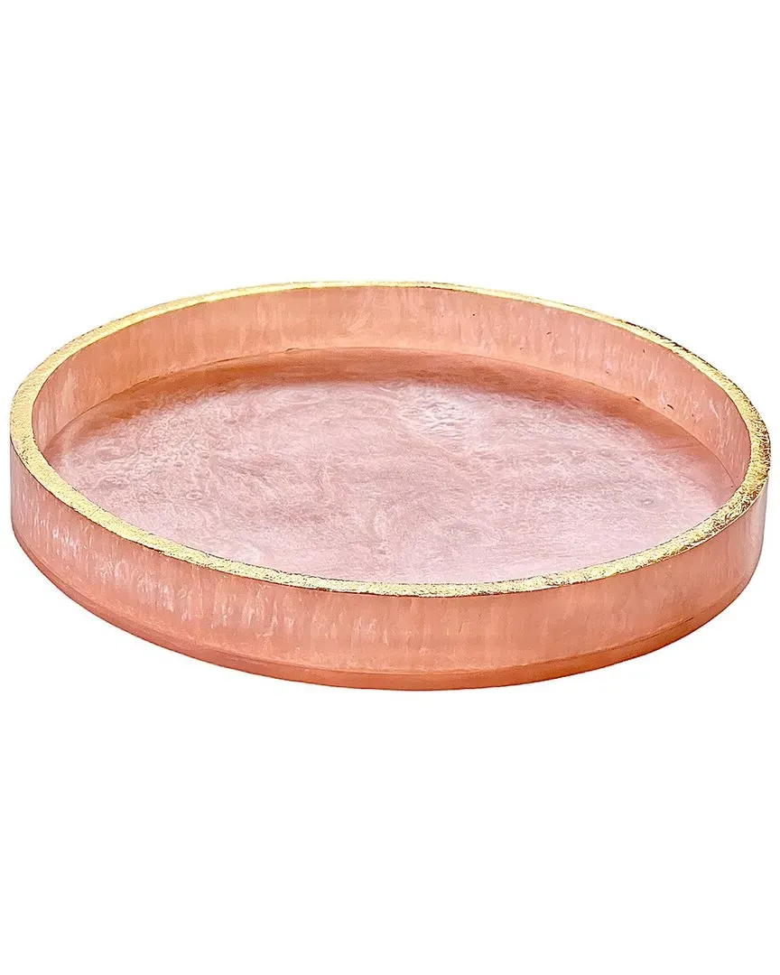 Round Serving Tray with Gold Foil - Pink, Resin