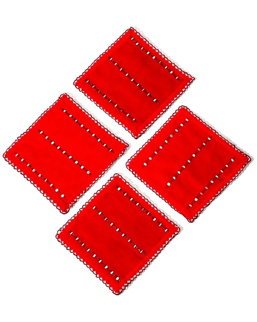 Scarlet Lace-Edge Cocktail Napkins Set of 4 - Red, Velvet image