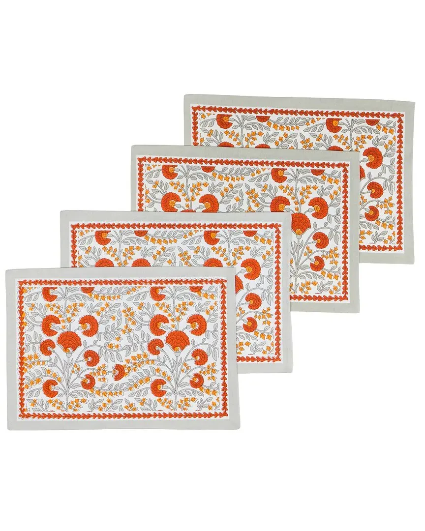 Scarlet & Slate Floral Block Print Cotton Placemats - Red image