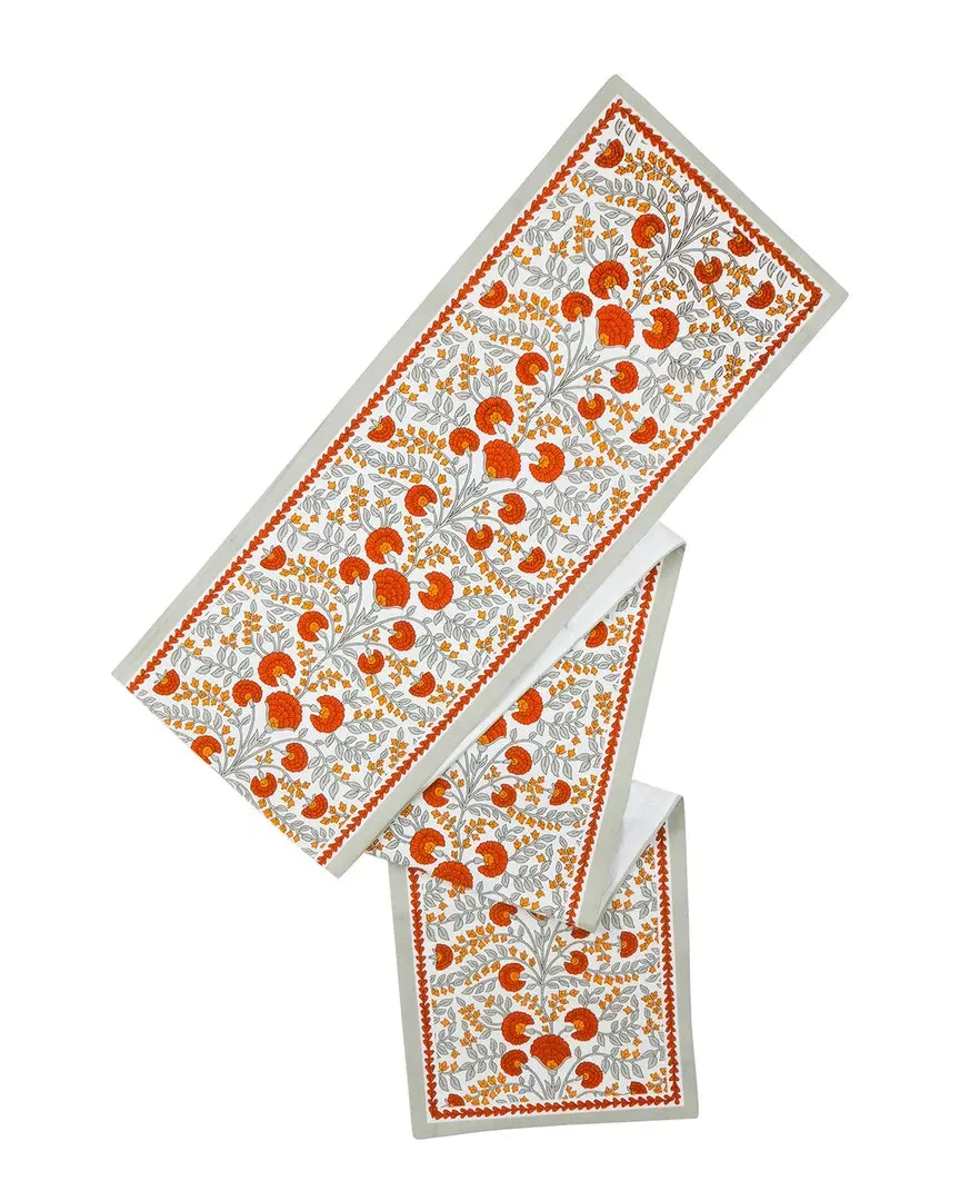 Scarlet & Slate Floral Block Print Cotton Table Runner - Red image