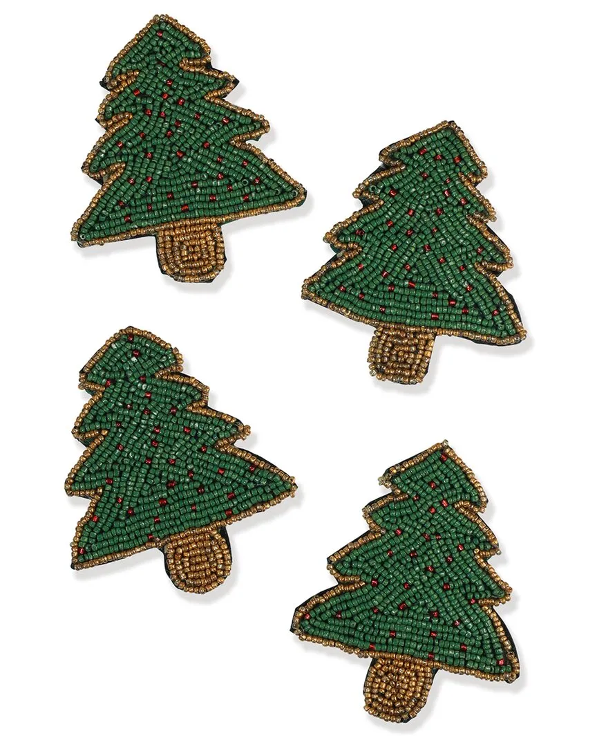 Set of 4 Christmas Tree Beaded Coasters image