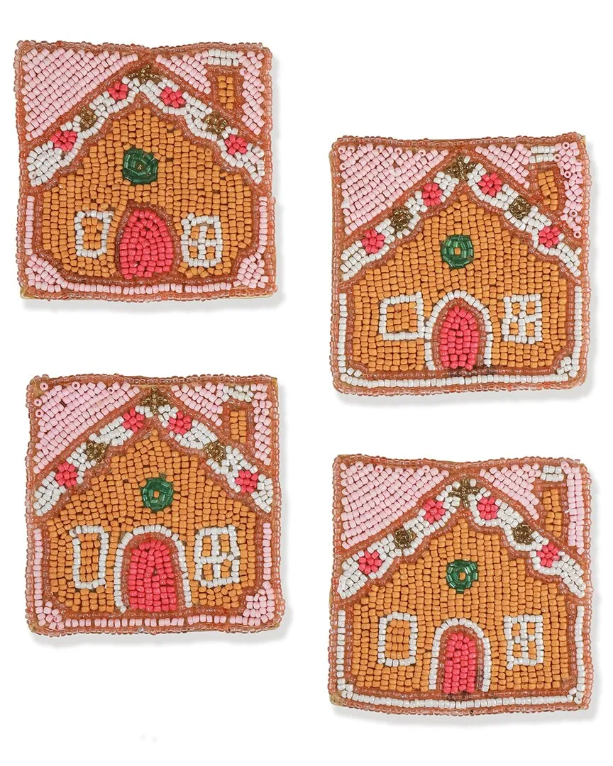 Set of 4 Gingerbread House Beaded Coasters