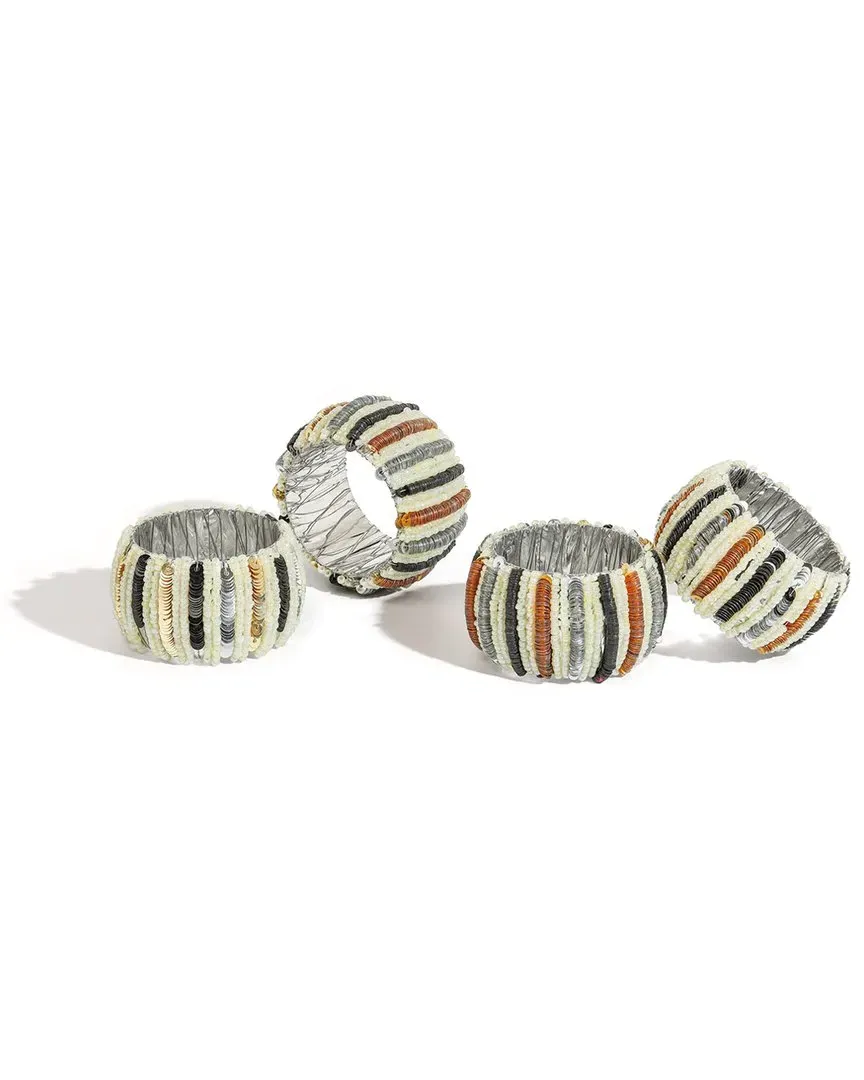 Set of 4 Tierra Striped Napkin Rings - Gold image