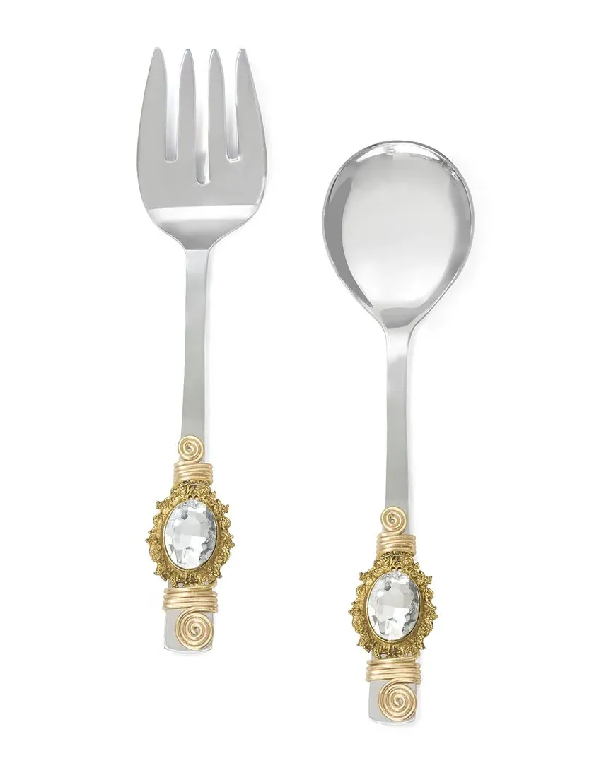 Stella Luna Salad Server Set - White, Stainless Steel