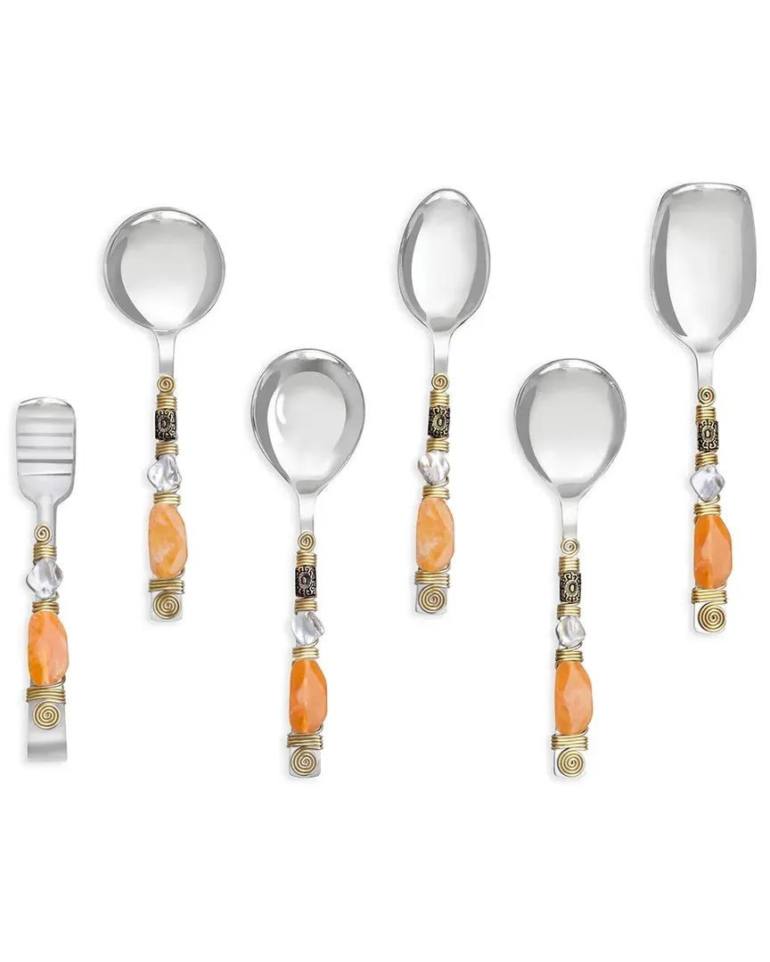Sunset Glow Serving Spoon Set of 6 - Orange, Stainless Steel