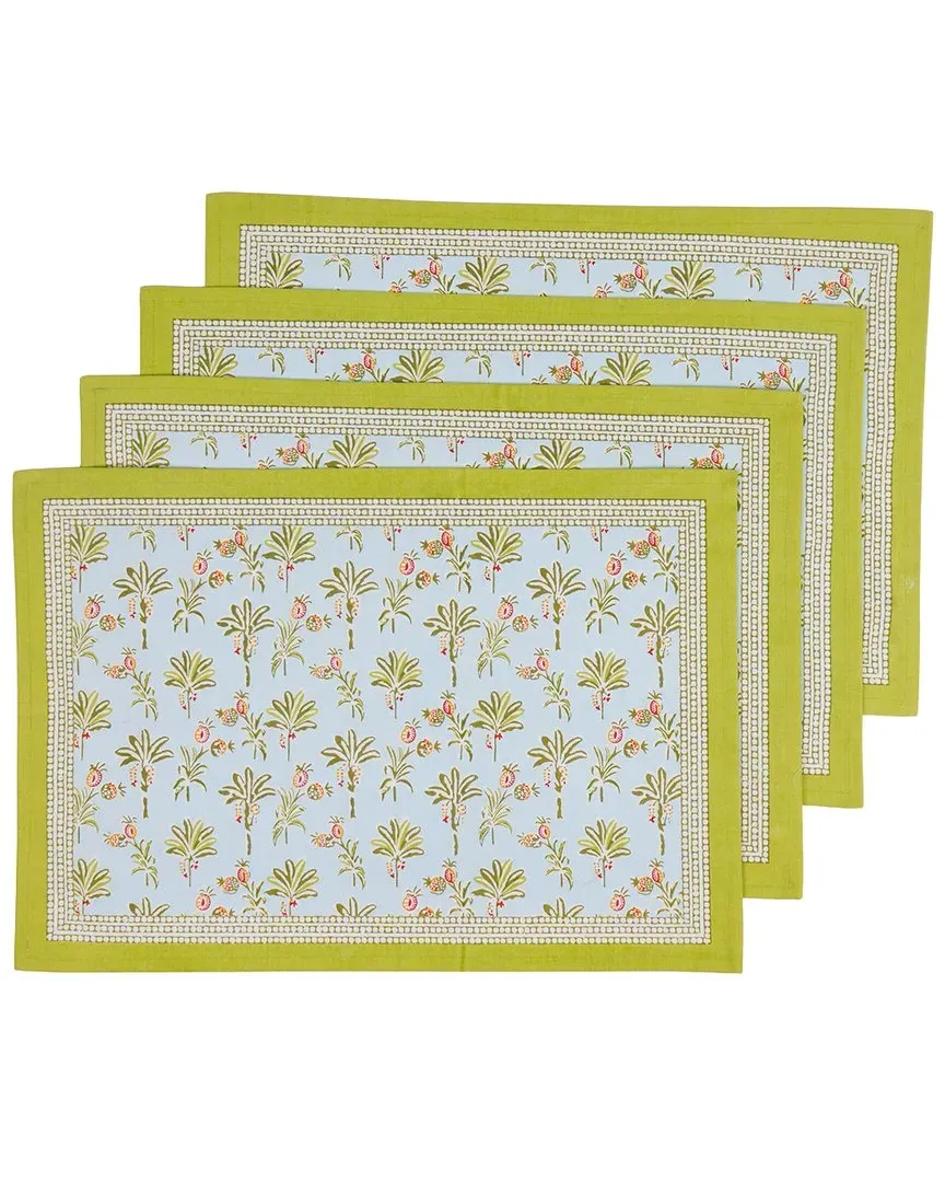 Tropical Opulence Block Print Cotton Placemats - Green image