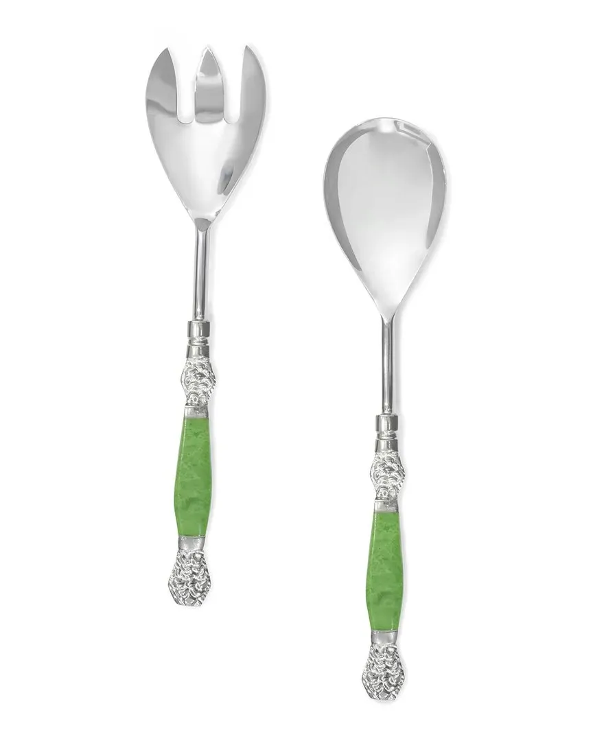 Vibrant Verde Salad Server Set - Green, Stainless Steel