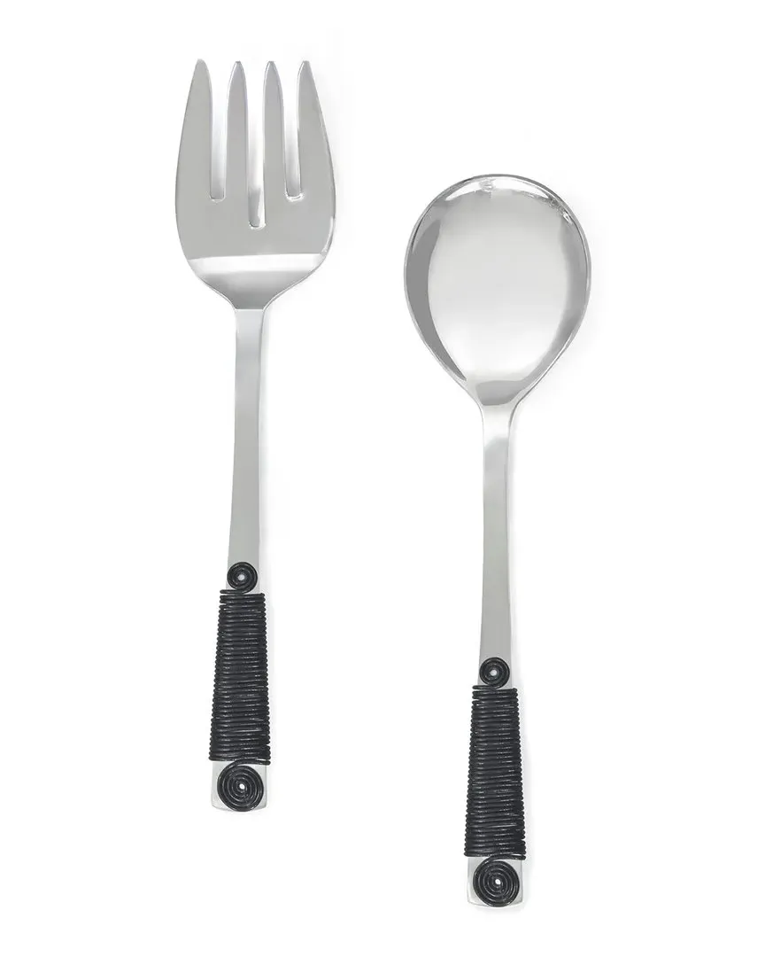 Wrapped in Black Salad Server Set - Black, Stainless Steel