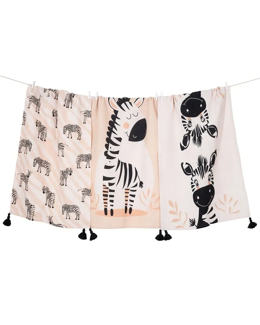 Zebra Tassel Towel Set - Black White, Cotton image