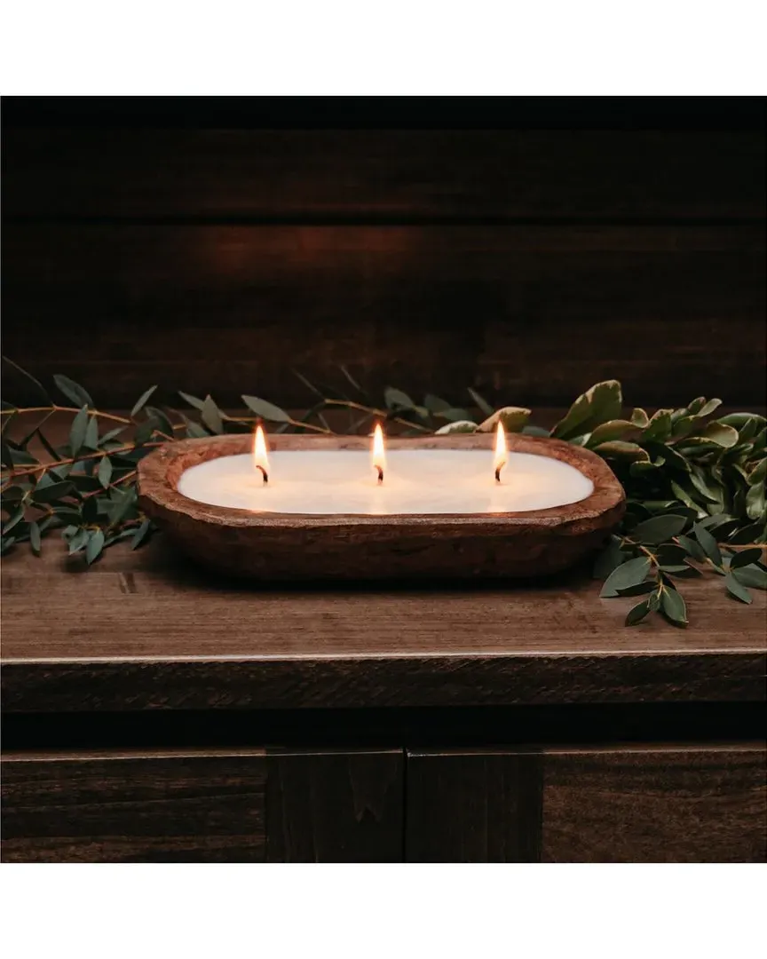 By the Fire 3-Wick Hand Carved Dough Bowl Candle - Natural image