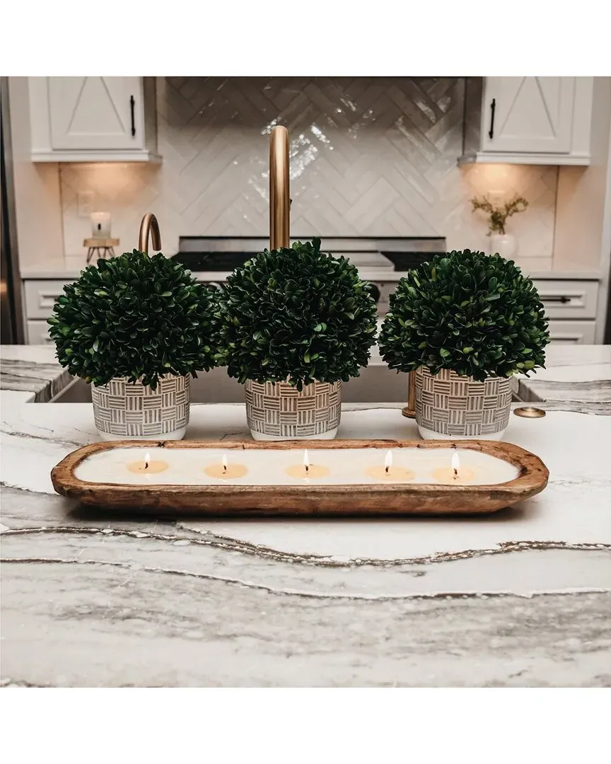 Harvest 5-Wick Hand Carved Dough Bowl Decor Candle - Natural