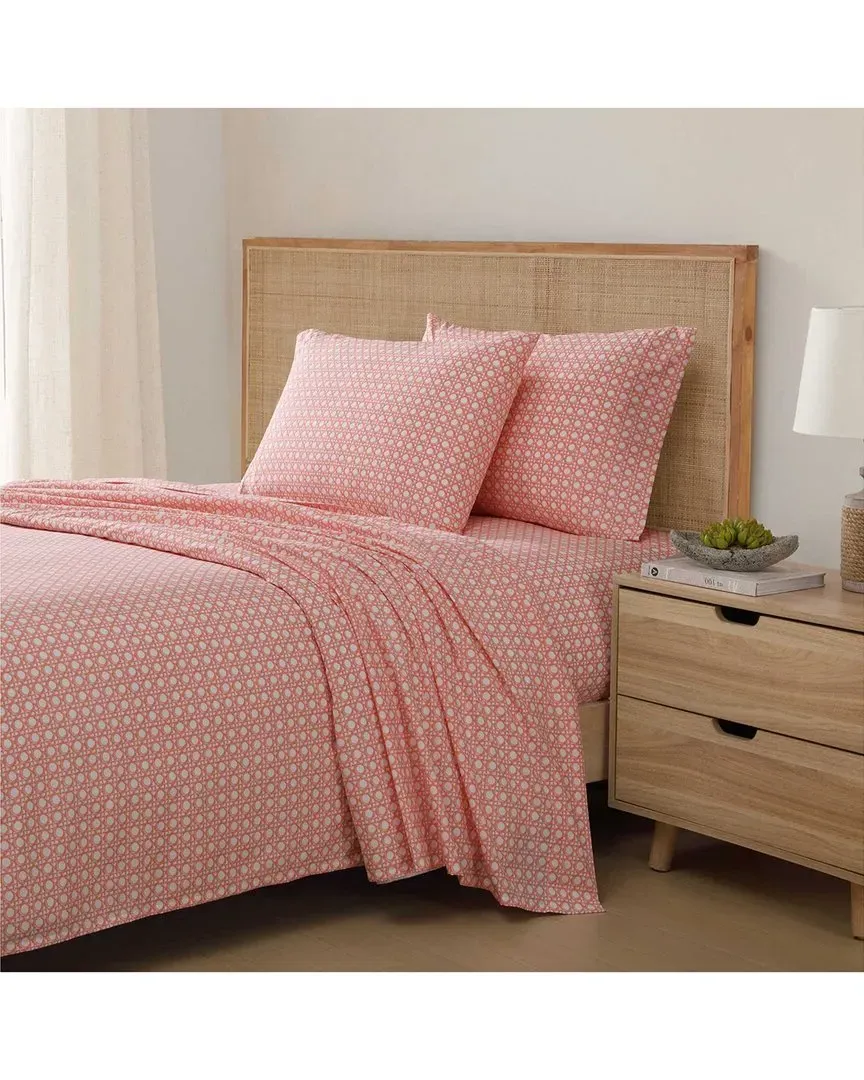 Diamond Isle Cotton Sheet Set - Coral Orange