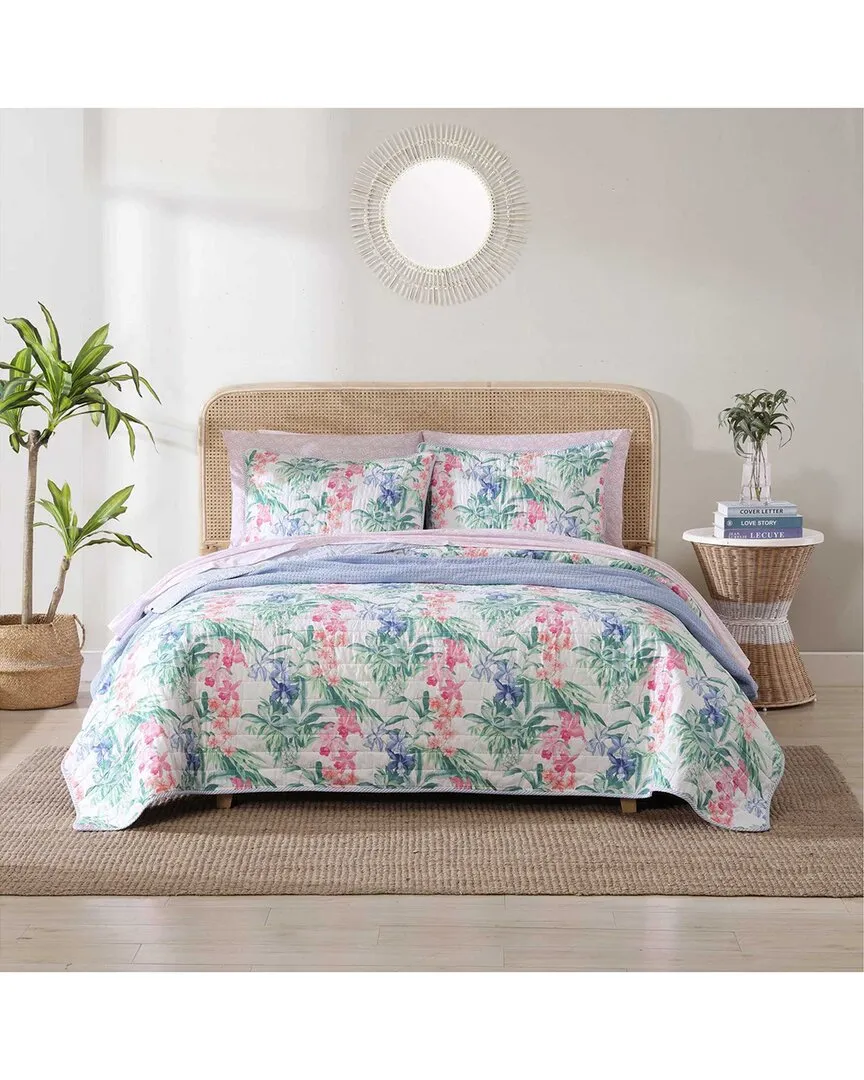 Island Orchid Reversible Quilt Set - Pink, Cotton image