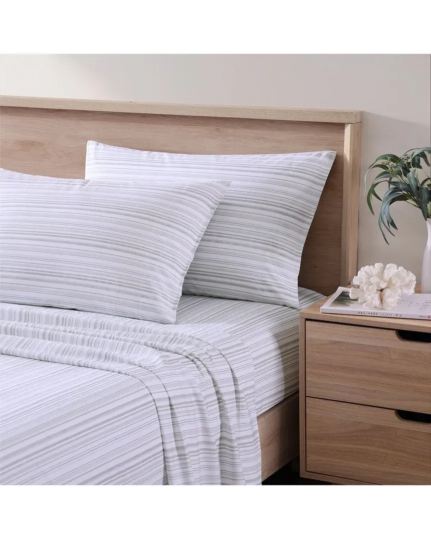 Kahanu Stripe King Size Sheet Set - Grey, Cotton Percale image