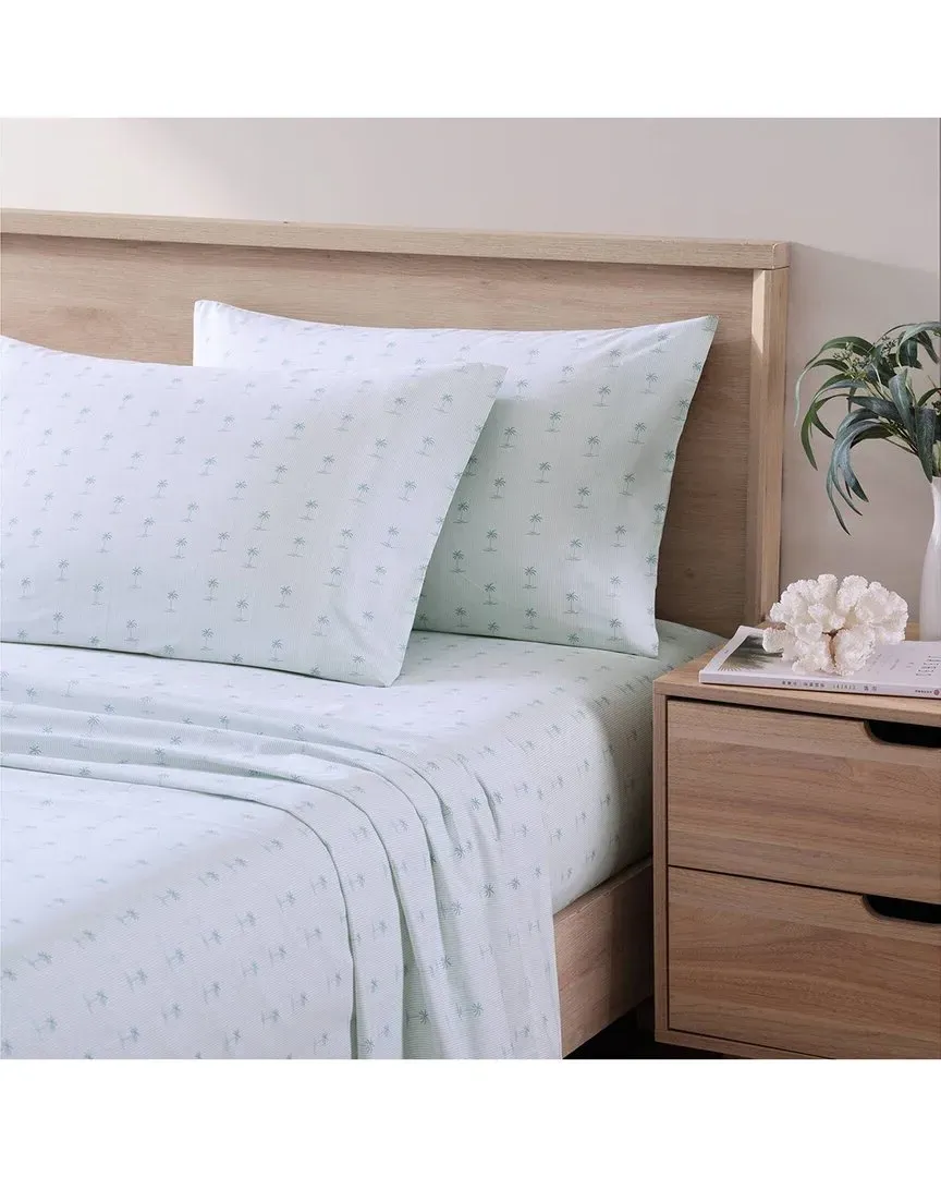 Kew Palms King Size Percale Sheet Set - Blue, Cotton