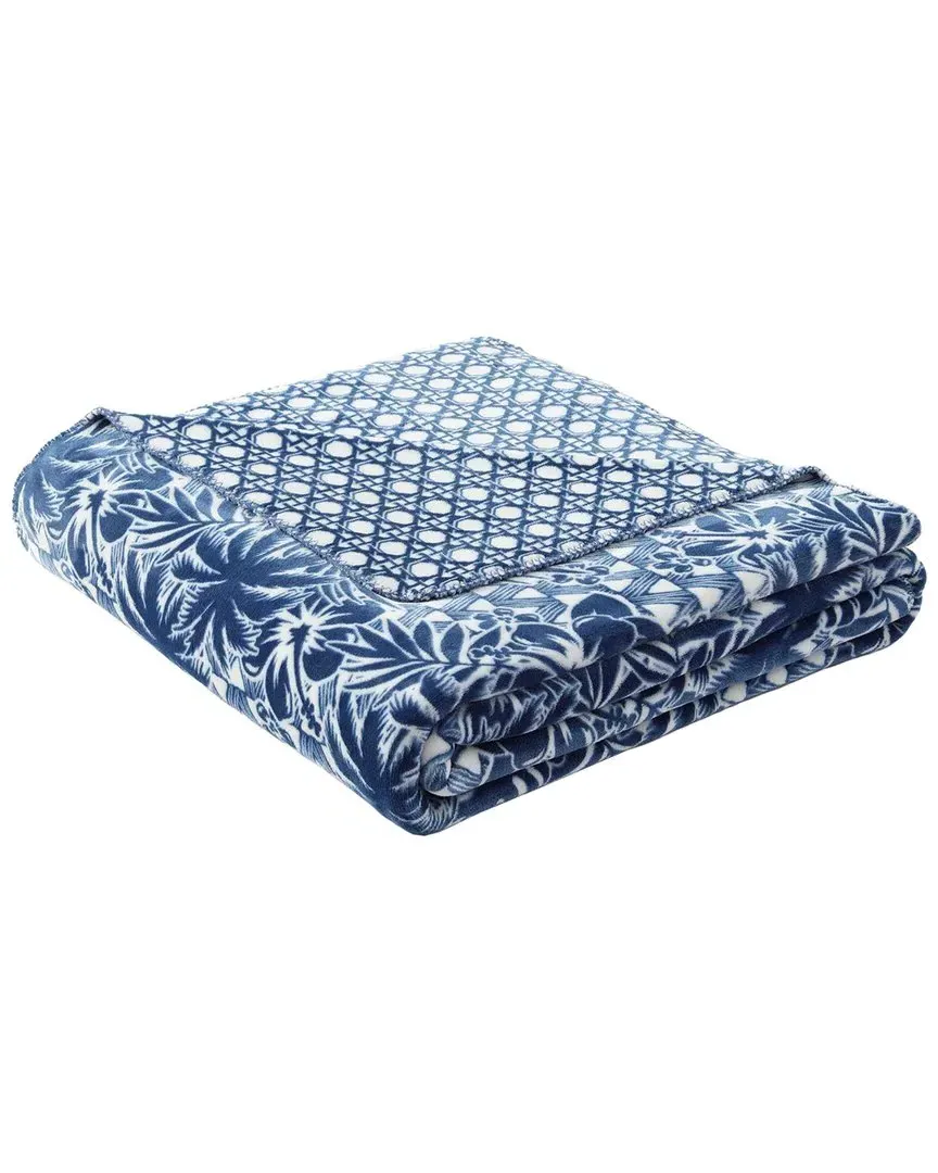 Lanikai Fronds Coco Flannel Blanket - Blue, Polyester